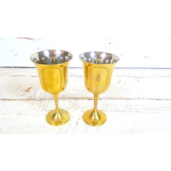 Vintage brass metal wine goblets/decorative distressed metal drinking stemware - Picture 4 of 5